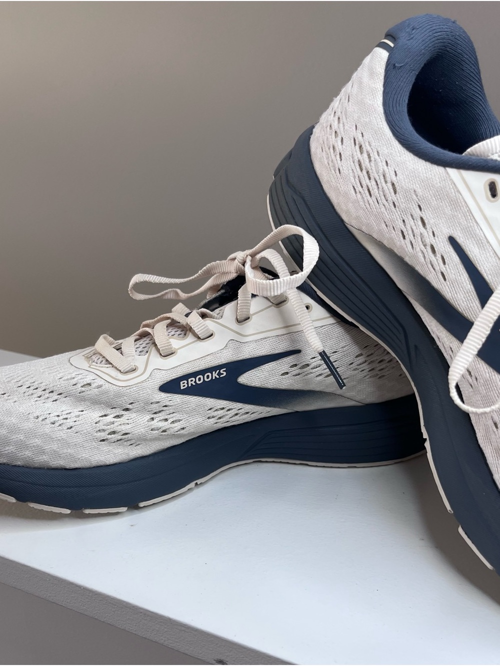 Brooks Men's Athletic Running Shoes in Beige and Navy